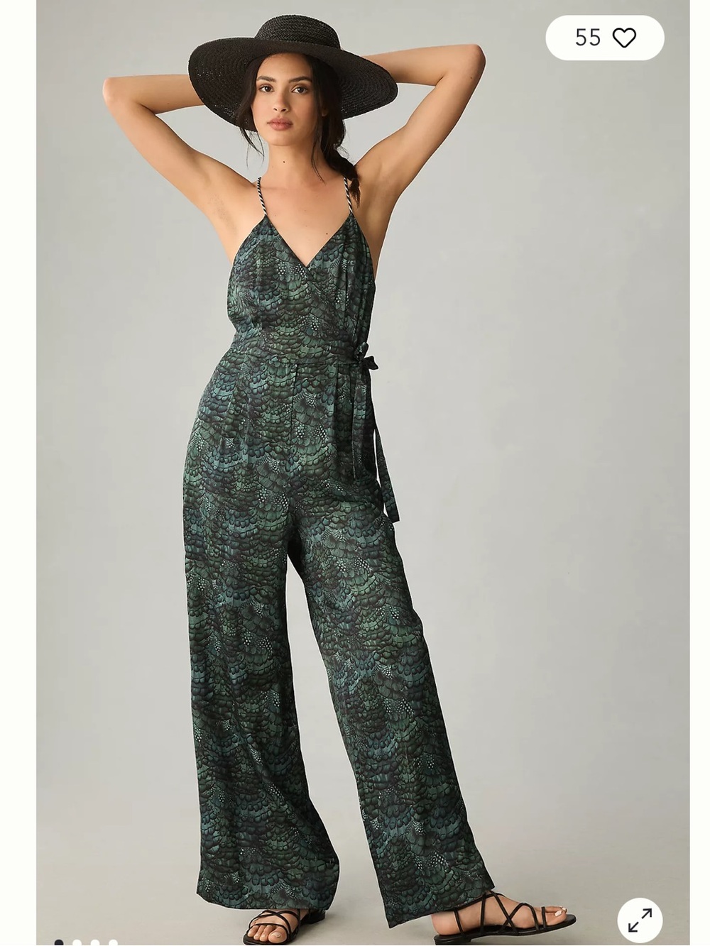 Green Patterned Wrap Jumpsuit